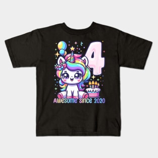 Kids Unicorn 4Th Birthday 4 Year Old Unicorn Party Girls Outfit Kids T-Shirt